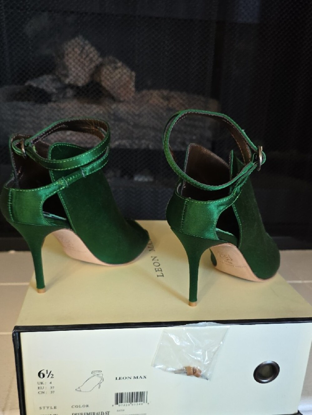 Leon Max Deep Emerald Open-Toe Ankle Strap Heels - Picture 8 of 11